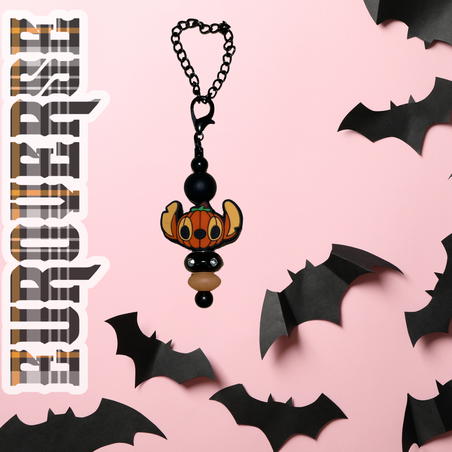 Pumpkin Stitch Head Dangly Cup Charm (Black)