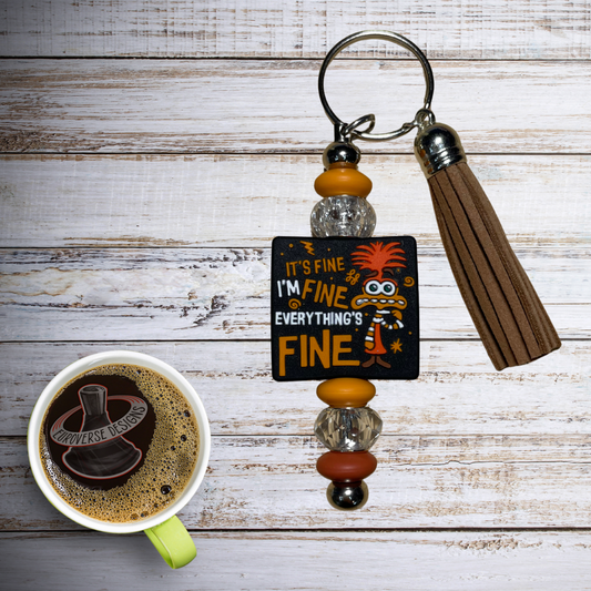 It's Fine Anxiety Keychain (Silver)