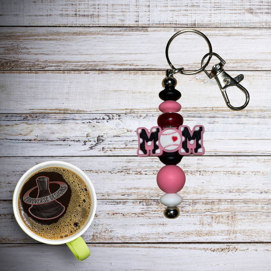 Pink Softball Mom Keychain (Silver)