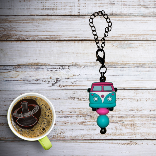 Pink and Teal Bus Dangly Cup Charm (GunMetal)